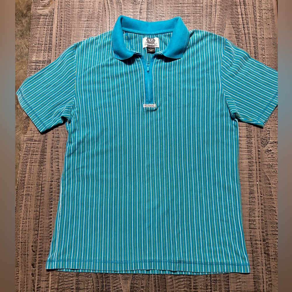 Guess Turquoise Teal and Yellow Striped 1/4 Zip Polo Shirt